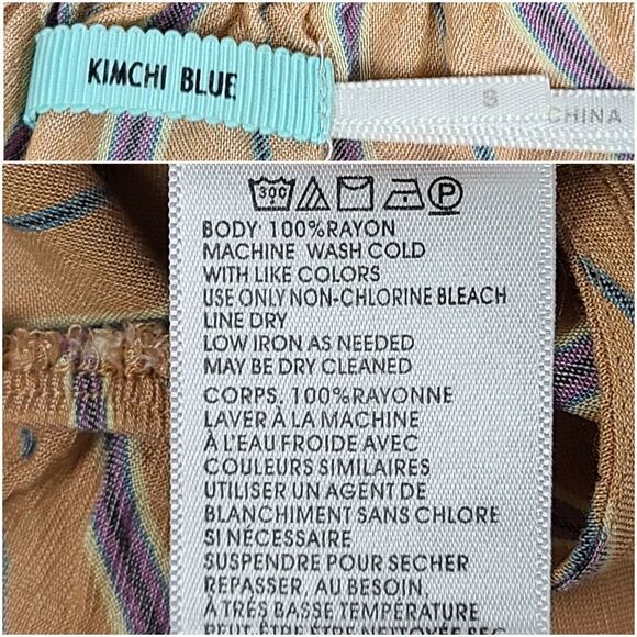Urban Outfitters Kimchi Blue Tan Stripe Off The Shoulder Ruffle Top Small - Picture 13 of 16